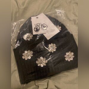 UGG Black Hat with Silver Floral rhinestones